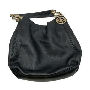 Michael Kors Black Pebbled Leather  Fulton Shoulder Bag
